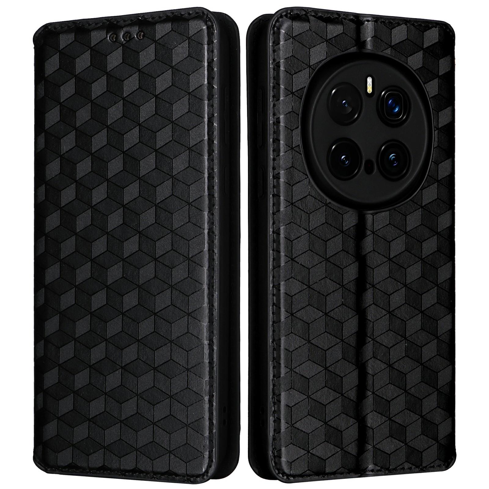 

Чехол-кошелек для Honor Magic7 Pro 5G из кожи с ромбовидным принтом Black