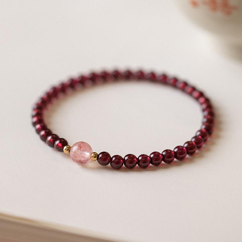 Handmade 6mm Garnet & Strawberry Quartz Bracelet, Sweet Fresh New Chinese Ethnic Style Women Jewelry, Travel Souvenir