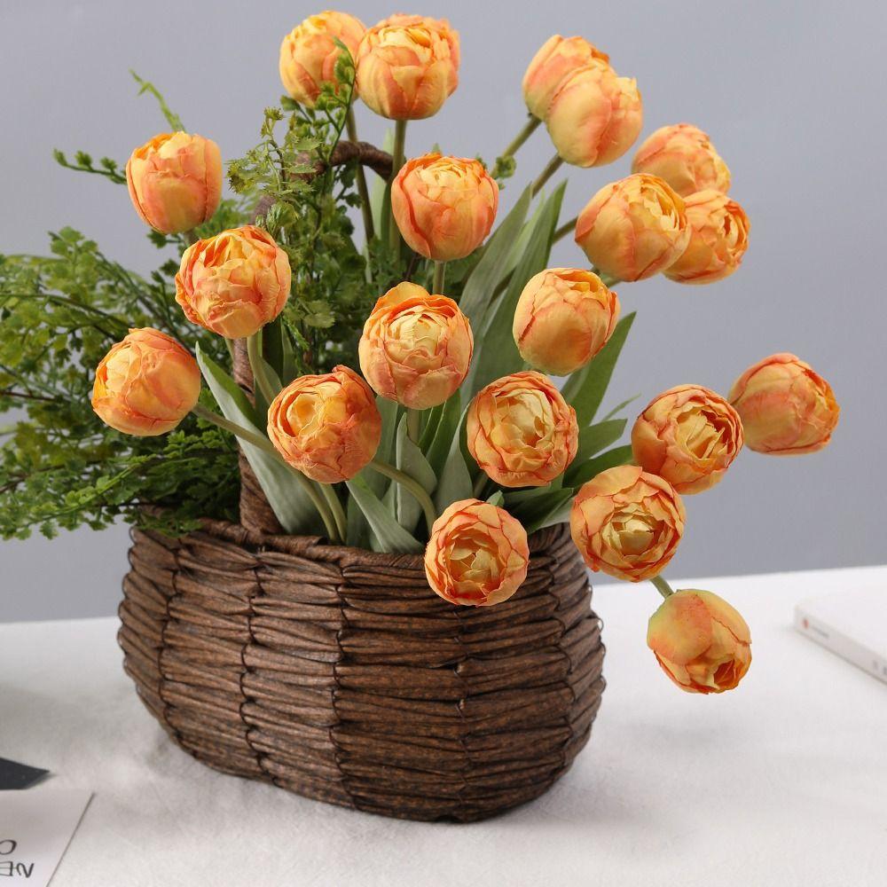 7 Heads Artificial Tulip Branches Real Touch Realistic Silk Tulip Flower Handmade Fake Flowers Wedding Party Decor