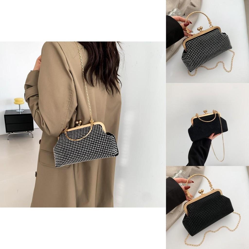 Fashionable Chain Handbag 2023 Winter New Trendy Simple Single Shoulder Shell Bag Casual Crossbody Bag Black Silver