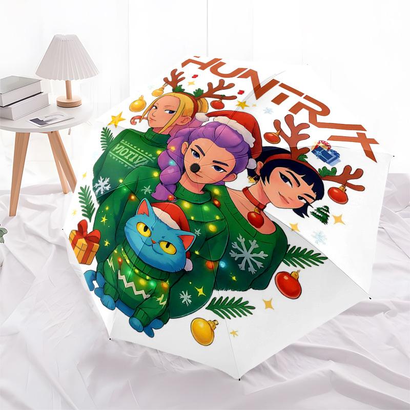 

1pc Huntrix Christmas Edition Umbrella Auto Open Close, Portable 3-Fold Design, 8-Rib Iron Frame, Outdoor Umbrella, Festive Gift for Fans, Travelers,