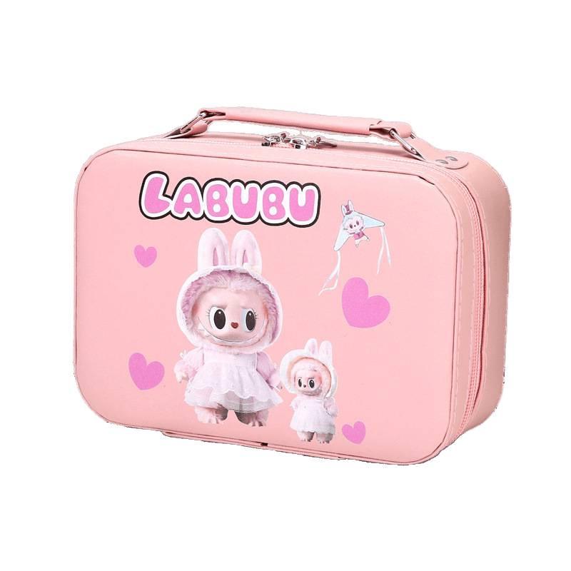 Multifunctional Portable Drawstring Makeup Bag for Children - Large Capacity, Handheld, Small Square Design.