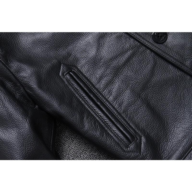 Chinesische Größe Echte Kuhhornschnallen Echte Rindslederjacke Herren Echtledermantel Klassische schwarze Jacke Lässige Lederbekleidung Herbst