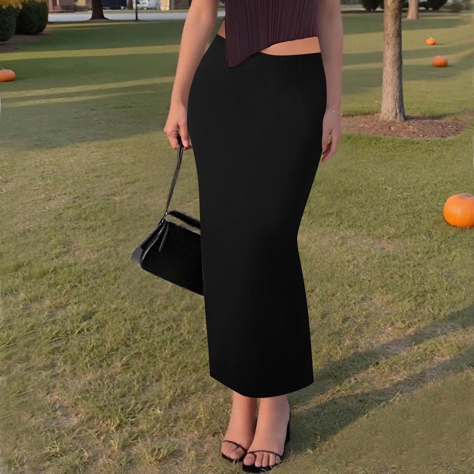 

Женская повседневная модная однотонная юбка-рыбий хвост с разрезом, эластичная узкая юбка до середины тела XXL чёрный