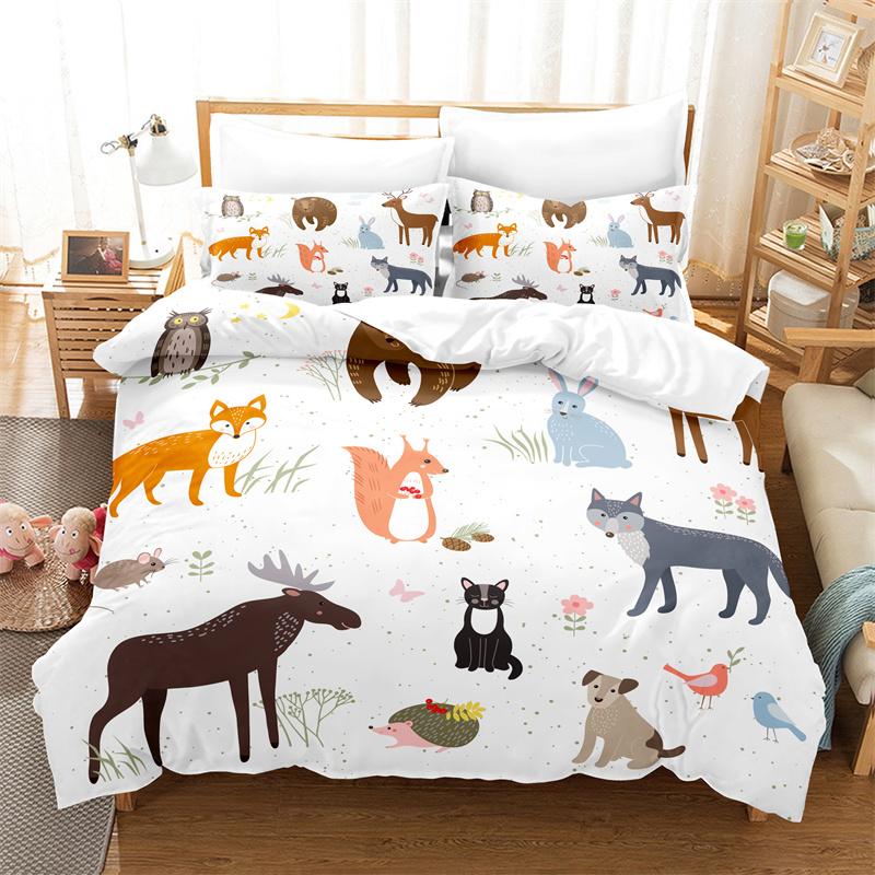 Colorful Animal Duvet Cover Set Fashion Bedding Set Lovers Linen Queen Bed Boy Girl Comforter Cover Set Children Bedding Set
