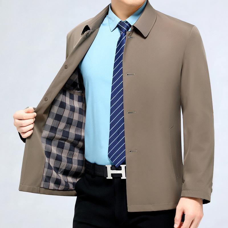 Dad's Clothing Men's Jacket Spring and Autumn Loose Lapel Middle-aged and Elderly Dad's Clothing Button Mulberry Silk Casual Jacket