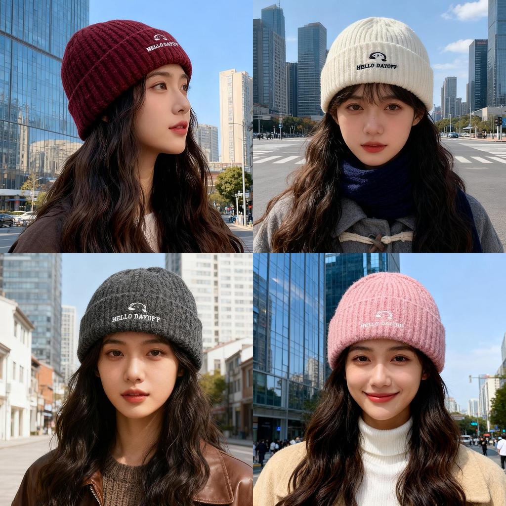 Knit Hat Women Autumn Winter Fashion Letter Embroidery Warm Beanie For Casual Wear