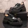Low Cut Square Toe Patent Leather Shiny Surface Men's Style Thick Sole Lace Up Groom's Wedding Shoes Black Big Head Business Formal Leather Shoes