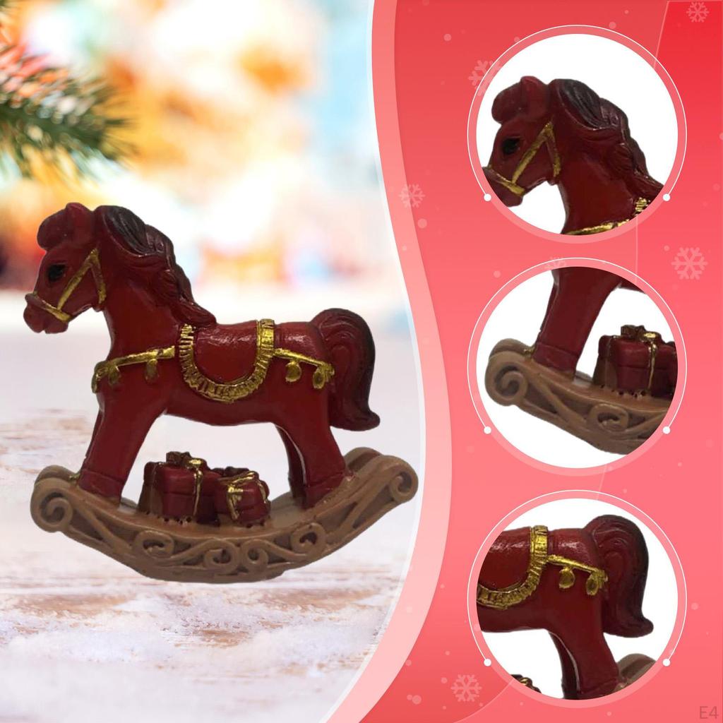 Small Christmas Rocking Horse Decor Animal Statue Collectible Sculpture for Anniversary Bedroom