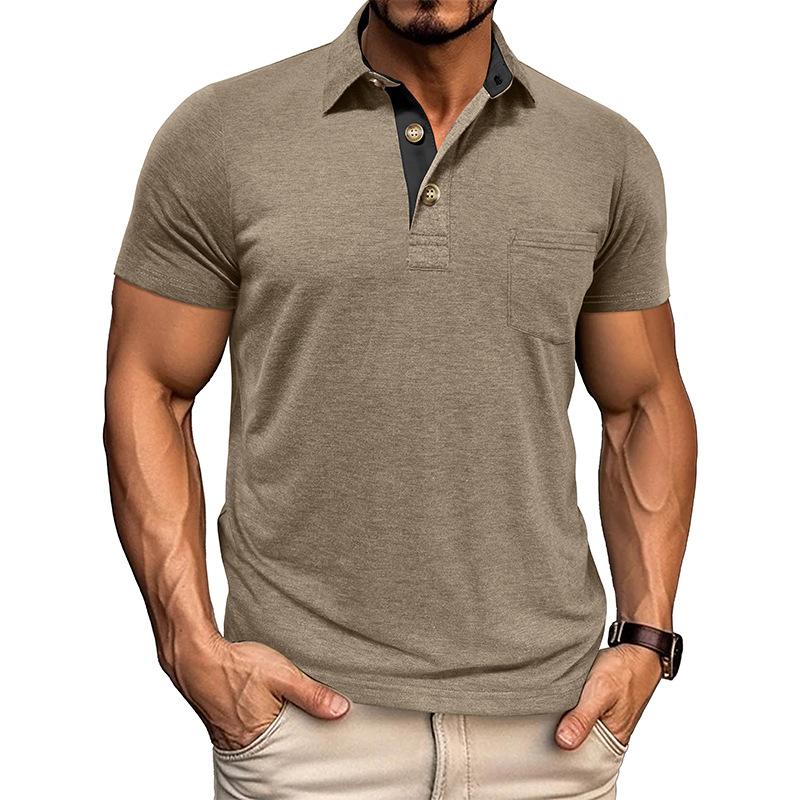 Summer Mens Short Sleeve Turn Down Collar T-Shirt Fashion Patchwork Polos Man