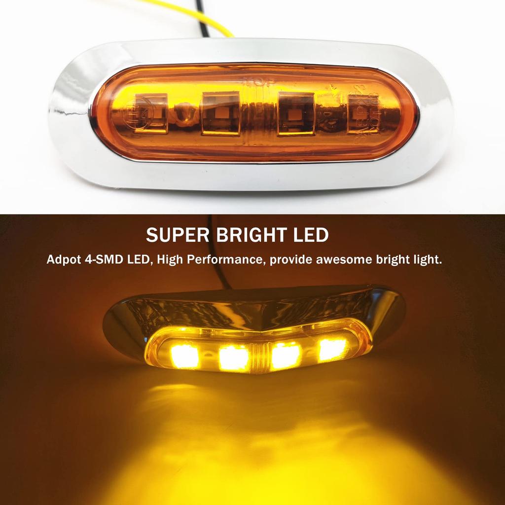 LED Side Marker Lights Side Lamps 12V 24V High Brightness Waterproof Suitable for Yellow 4-LED Universal, Trucks, Trailers, Buses, Boats,