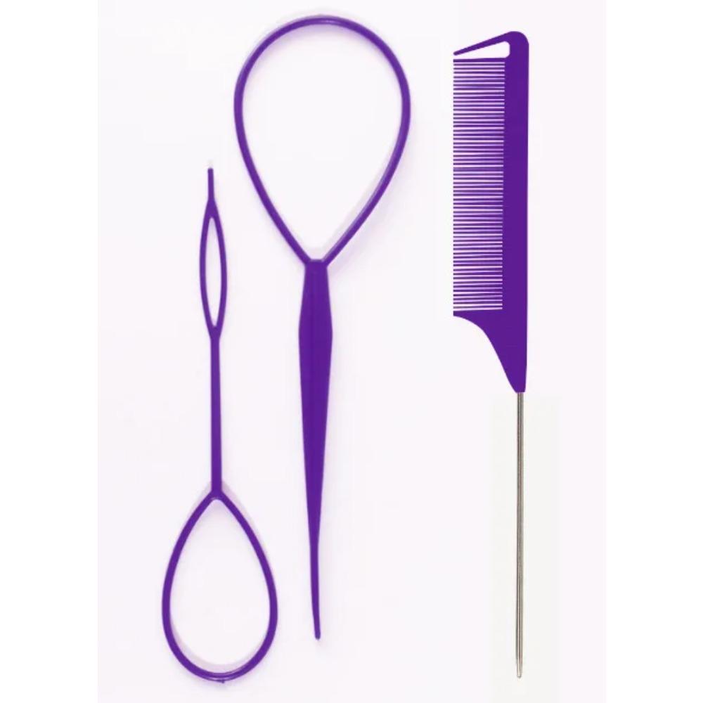 1 set Strumento per trecce Anello Elastico per la rimozione della fascia Coltello Pettine a coda di topo Pettine a coda di perno in metallo per lo styling dei capelli