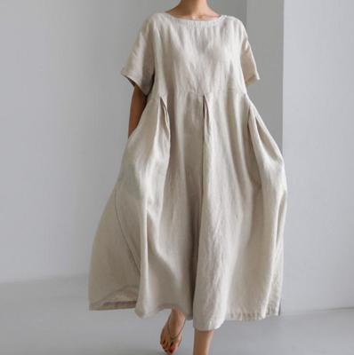 Robe pull en coton lin grande taille 2024: Col Rond, Au-dessus du Genou, Style Preppy Mori Girl