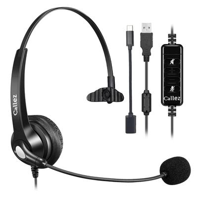 USB Headset with Single Ear Wired PC Volume Mute Compatible with and Web Professional Remote Call from Lightweight and Comfortable Design