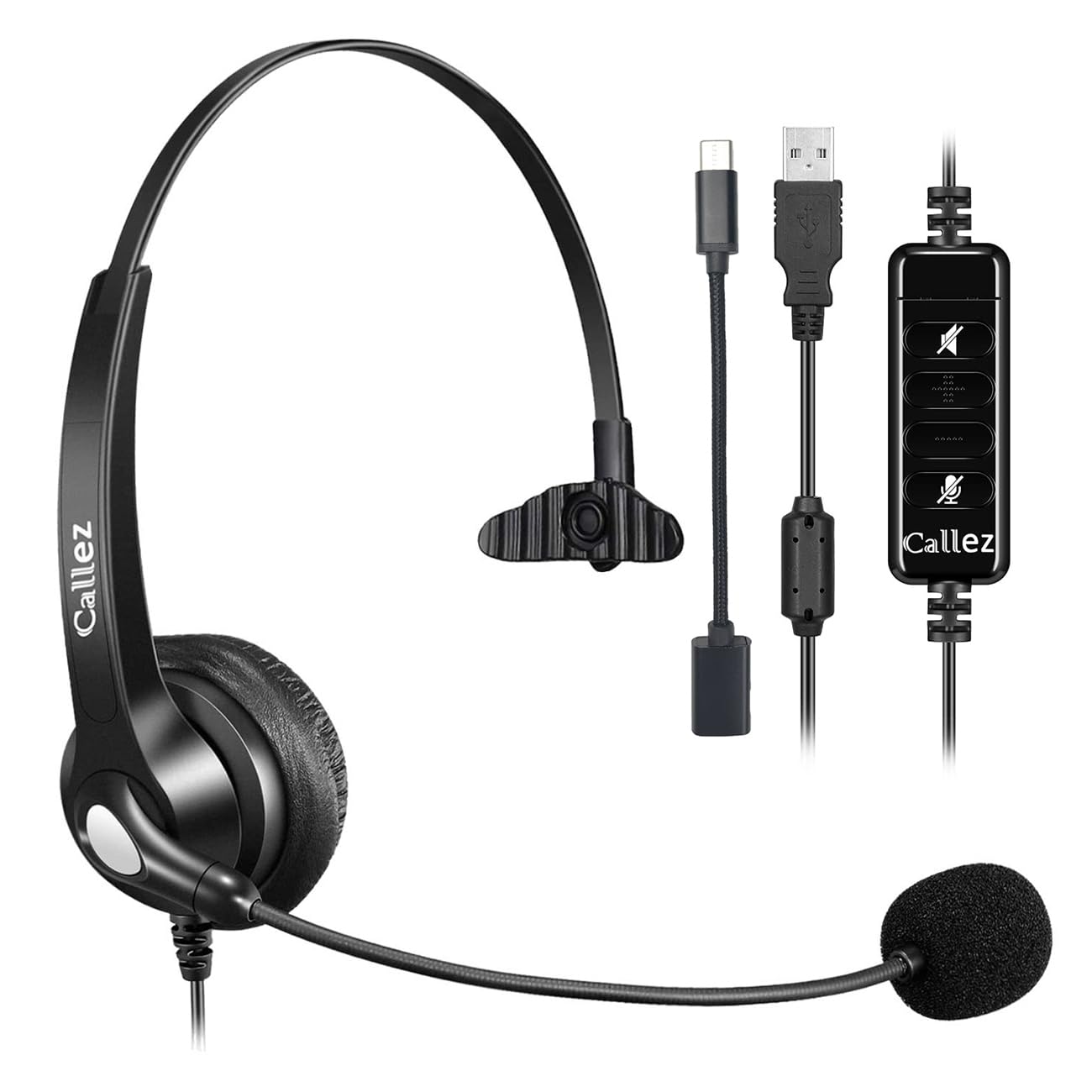 

USB-гарнітура з одним вухом, дротова, для ПК, з регулюванням гучності та вимкненням звуку, сумісна з і Web Professional, для віддалених дзвінків, легка та зручна конструкція чорний