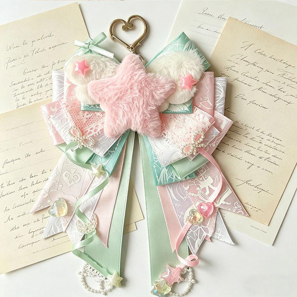 Cute Plush Heart Wings Bow Brooch Badge Handmade Pastel Ribbon Pin With Star Heart Charm Ita Bag Decor Light Sticks Accessories
