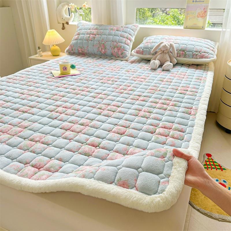 

Матрас-подушка из молочного бархата для домашнего использования, зимний коралловый бархатный матрас для тепла и утолщения 90x200cm светло-синий