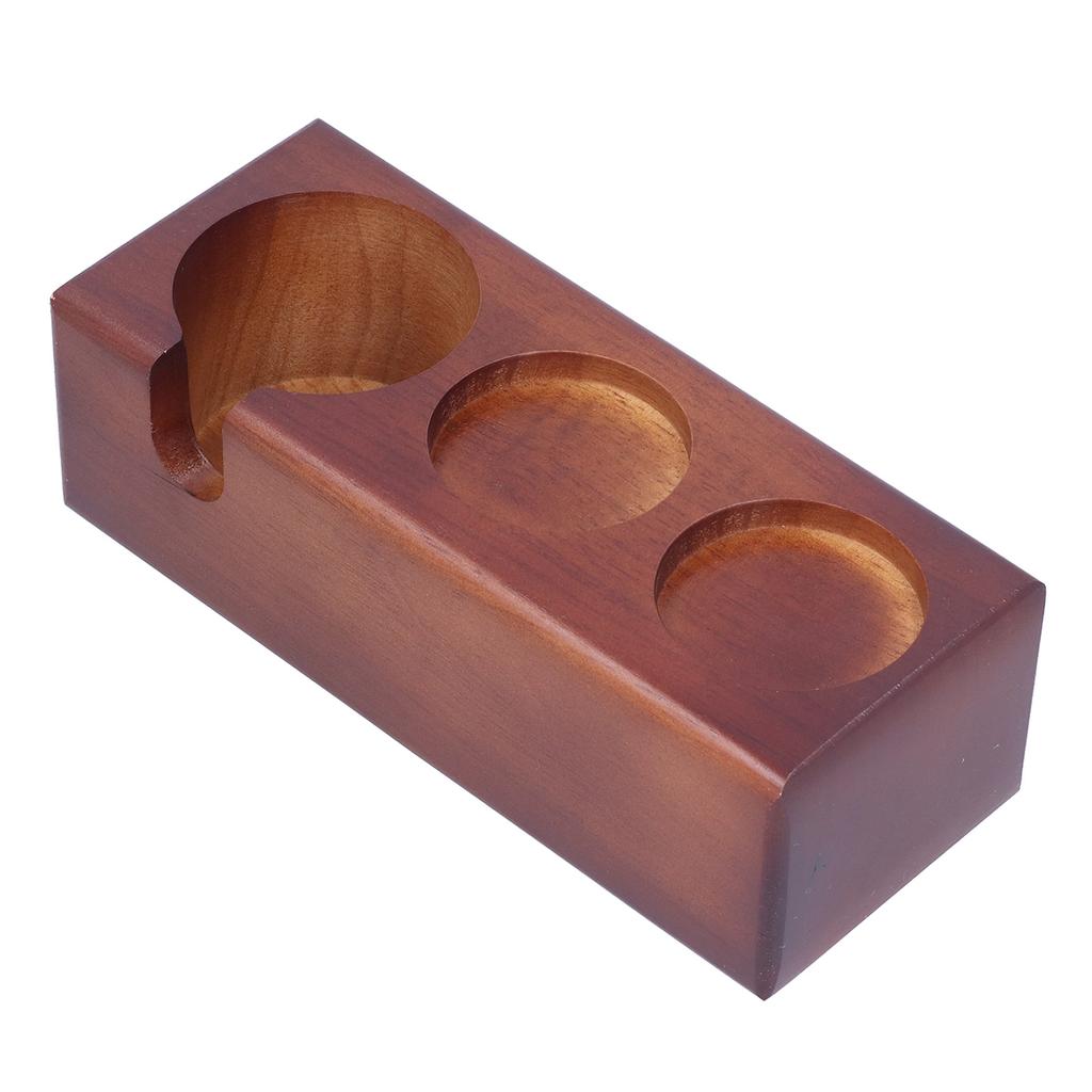 3‑Slots Wood Coffee Tamper Holder Portafilter Storage Stand Tamping Station Coffee Color