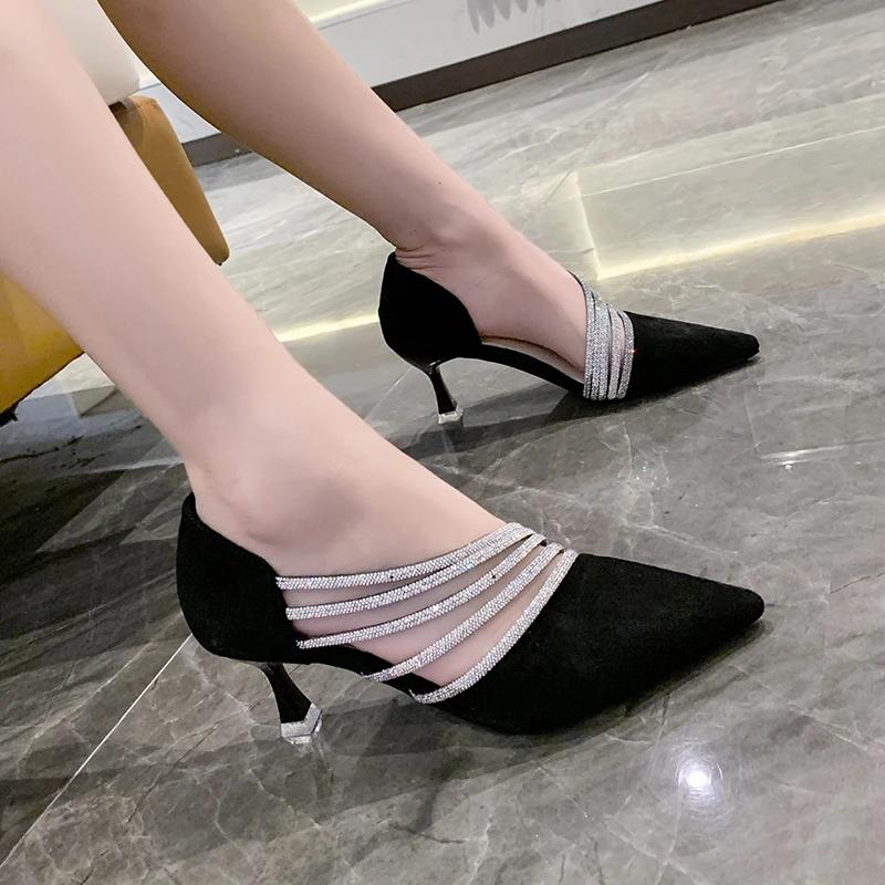 Fashion Women Sexy Rhinestone Pumps Female Fashion Luxury Pointed Toe Pumps Thin Heeled Wedding Shoes Spring Summer High Heels Sandals