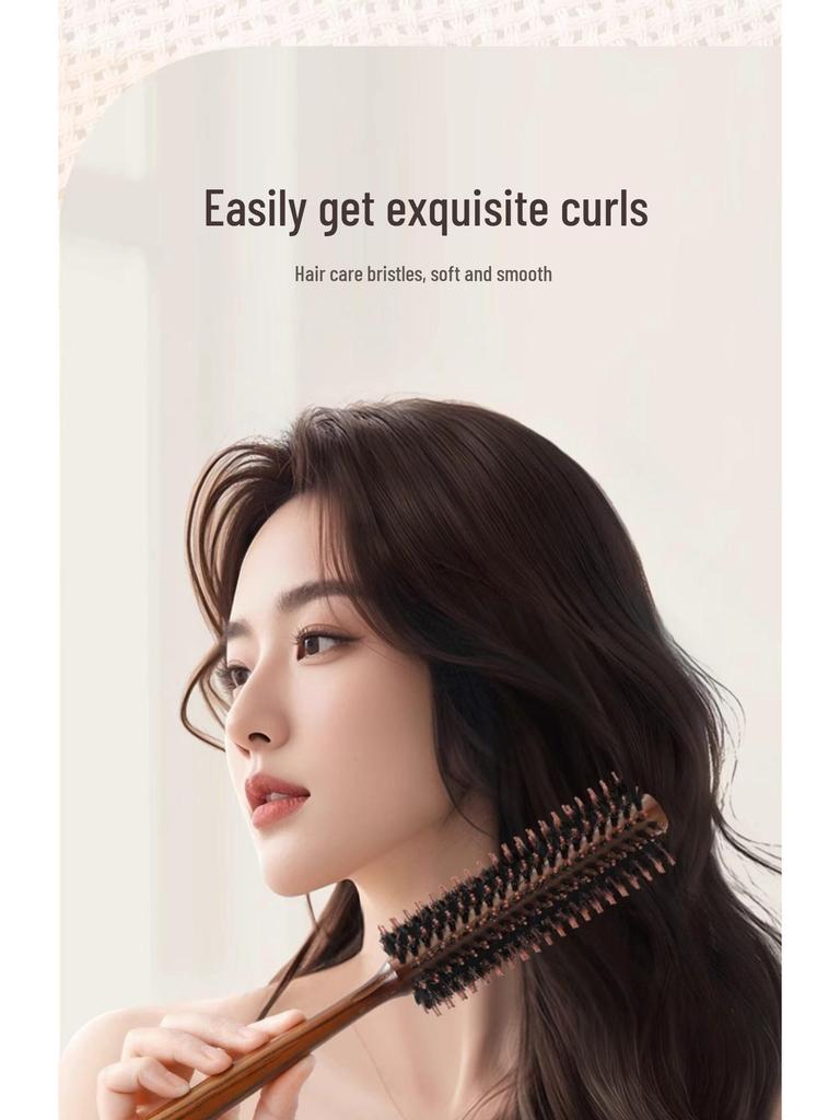 2025 Anti-statische Rundbürste mit Wildschweinborsten aus Holz für langes Damenhaar - Styling-Roller mit rundem Schaft