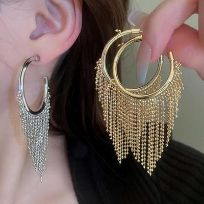 Pendientes de Borla de Cadena Redonda de Moda para Mujer - Largos, Elegantes y Chic