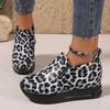 Fashion Women's Leopard Print Platform Sneakers Plus Size Comfort Slip On Casual Shoes Woman Fashion Thick Sole Non Slip Walking Shoes