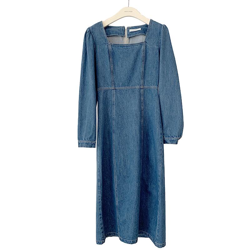 

Оформление: Возвраты не принимаются - Корейское джинсовое платье с квадратным вырезом, приталенного силуэта Small синий