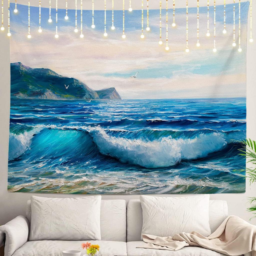 Shrahala Ocean Wave Tapestry Nature Wall Hanging Large Psychedelic Tapestry for Bedroom Living Room Dorm Black and White