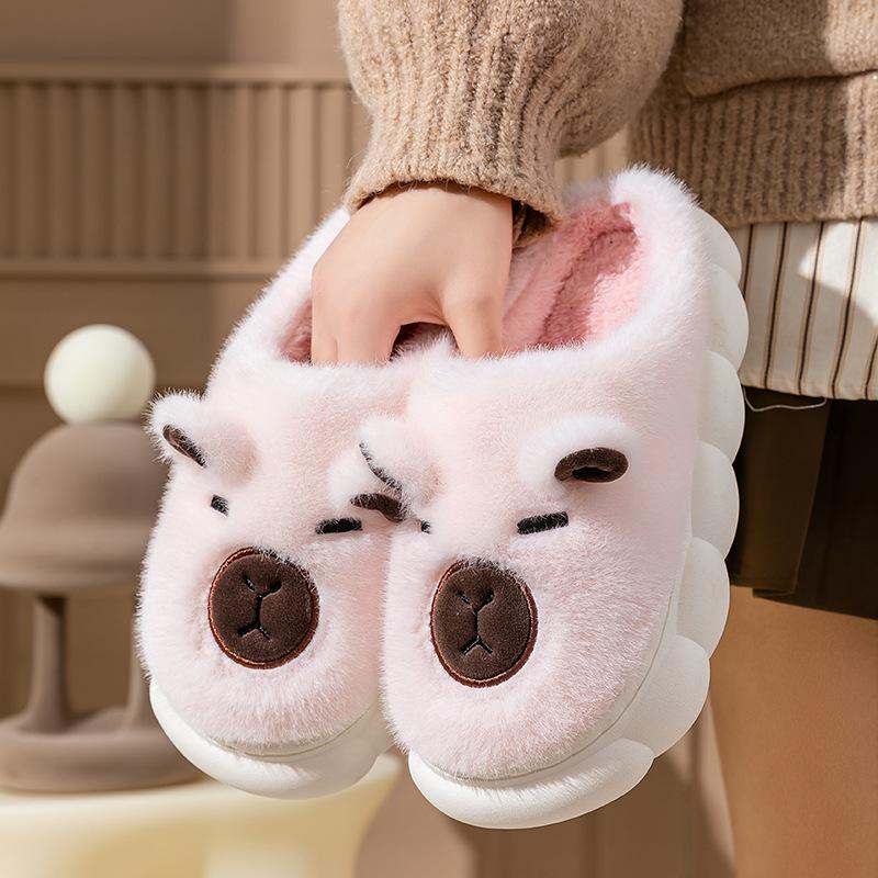 Kapibara Cotton Slippers Winter Velvet Warm Home Non-slip Soft Bottom Couple Cute Plush Slippers