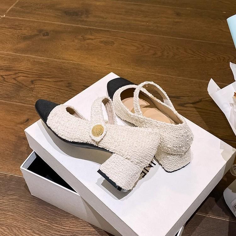 Xiaoxiangfeng Color Matching Thick Heel Mary Jane Fashion Single Shoes Women's 2025 Spring and Autumn New French Square Head Medium High Heels
