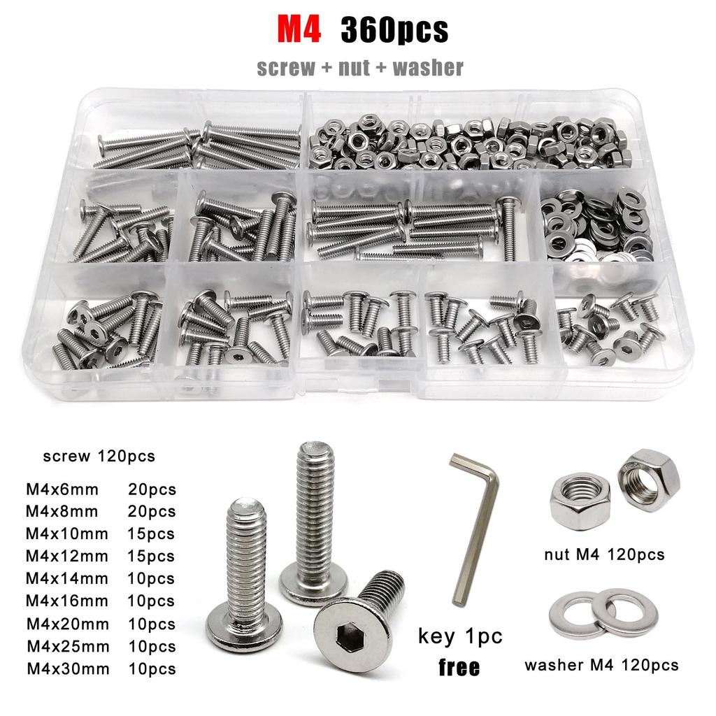 1 Kasten M1.6 M2 M2.5 M3 M4 M5 M6 M8 304 Edelstahl CM Sechskant Innensechskant Ultraflach Linsenkopf Schraube Bolzen Mutter Set Kit