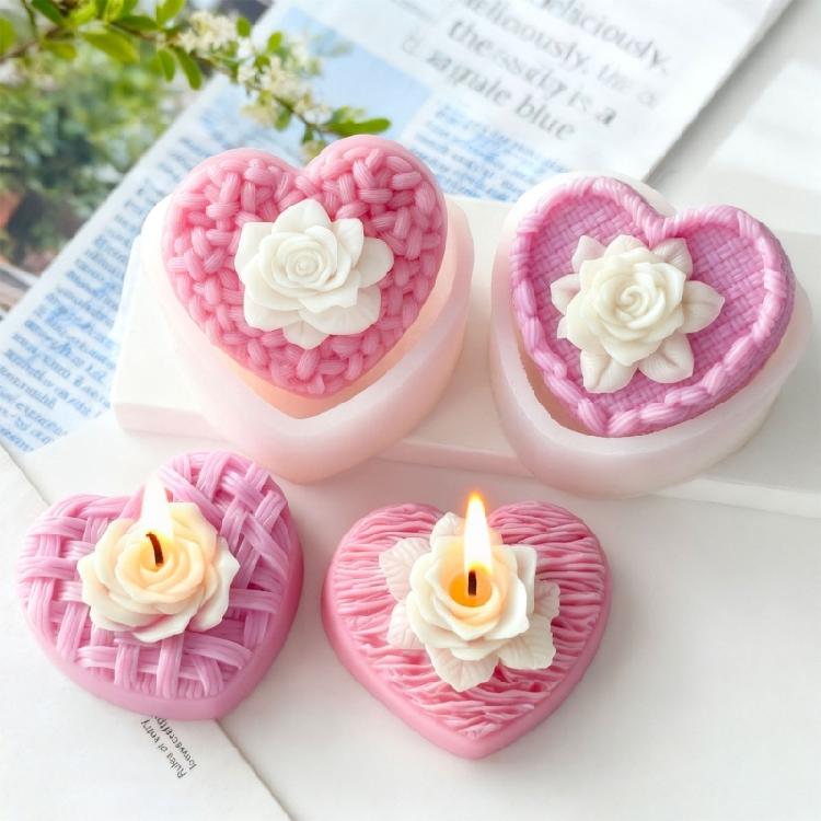 Heart Rose Scented Candle Silicone Mould Reusable Craft Tool With Detailed Rose Texture