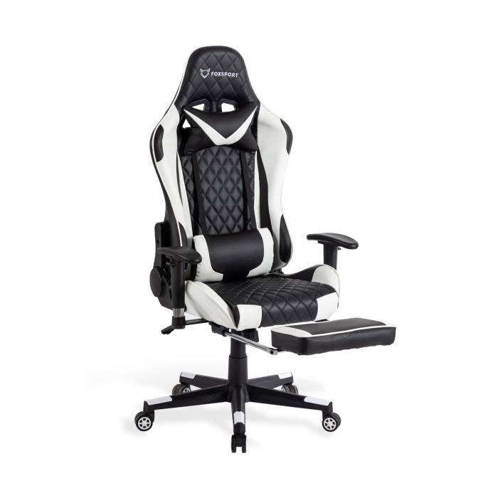 Fauteuil De Bureau - Gamer - Réglable - Repose-pieds - Coussin De Tête - Coussin Lombaire - Blanc