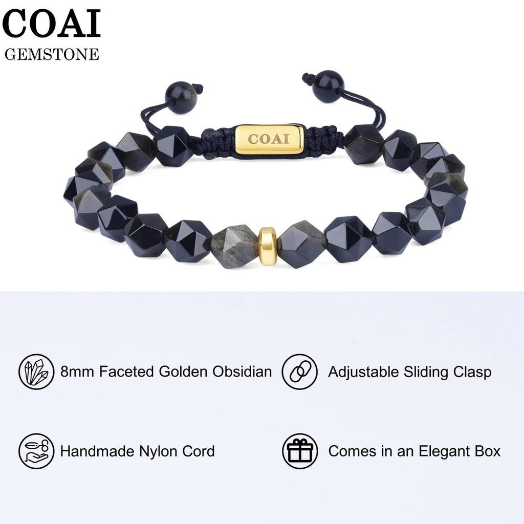 Koai 8mm Goldener Obsidian Wild Cut Kraftstein-Armband für Männer