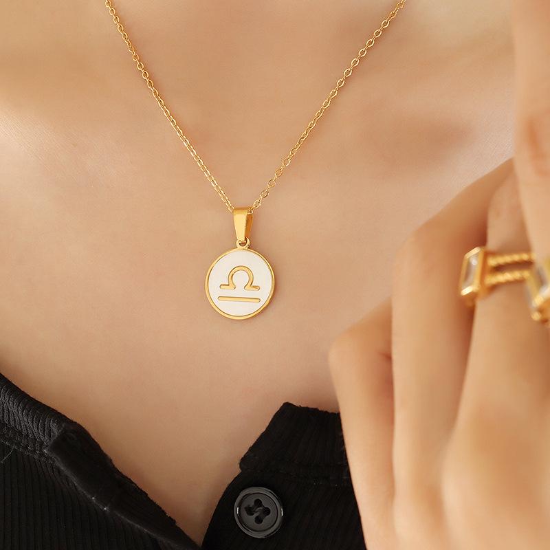 French-Inspired Zodiac Pendant with White Mother-of-Pearl Inlay On 18K Gold-Plated Chain