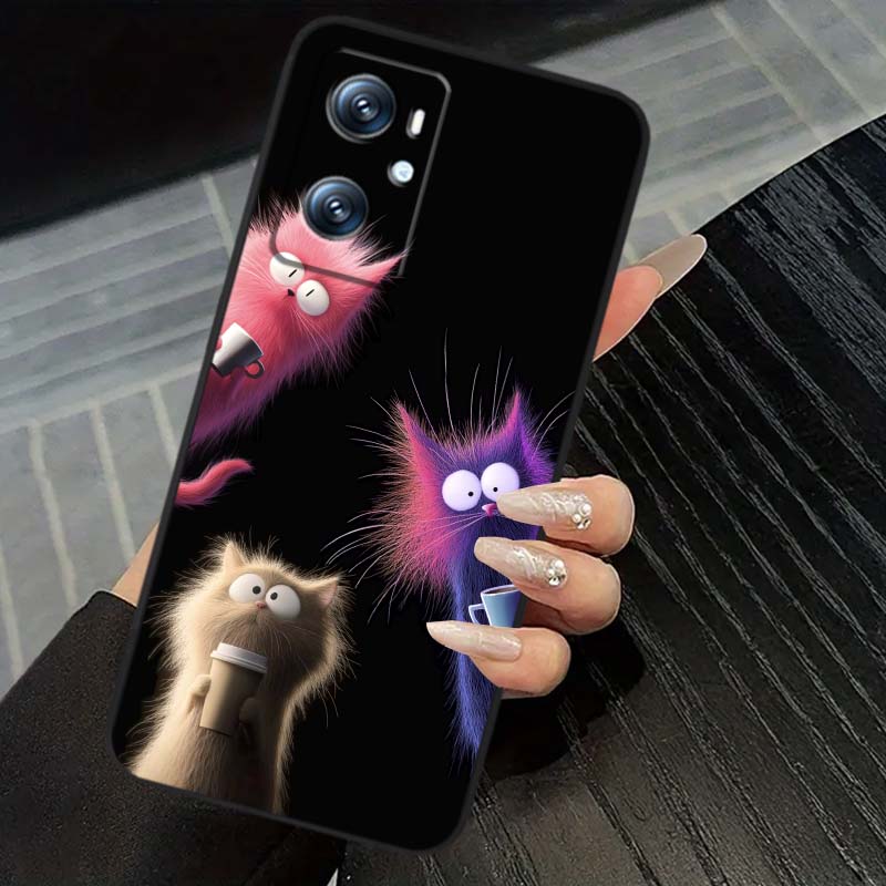 Anime cartoon cat illustration For OPPO Reno 5 6 7 A96 A40 A58 Realme GT A74 A78 Neo2 A74 A78 Find X5 X3 X7 X8 Black Phone Case