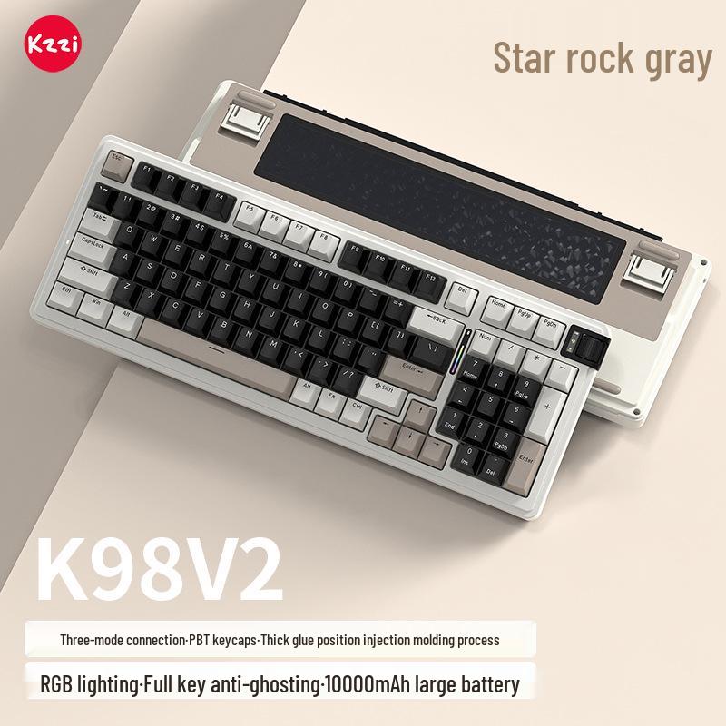 KZZI Kezhi K98 V2 Mechanical Keyboard: Three-Mode Bluetooth, 2.4G Wired, Gasket Mount, Custom Hot-Swappable.