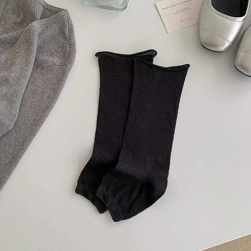 Female Autumn New Style Trend All Match Solid Color Roll Edge Step Foot Pile Pile Stocking