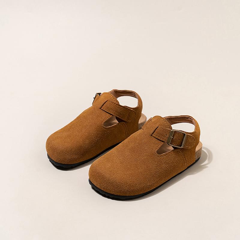 

Детские сандалии ретро на липучке для мальчиков и девочек, пляжная обувь, нескользящая мягкая подошва, лето 2025, новые детские мокасины, круглый носок, классические 26 верблюд