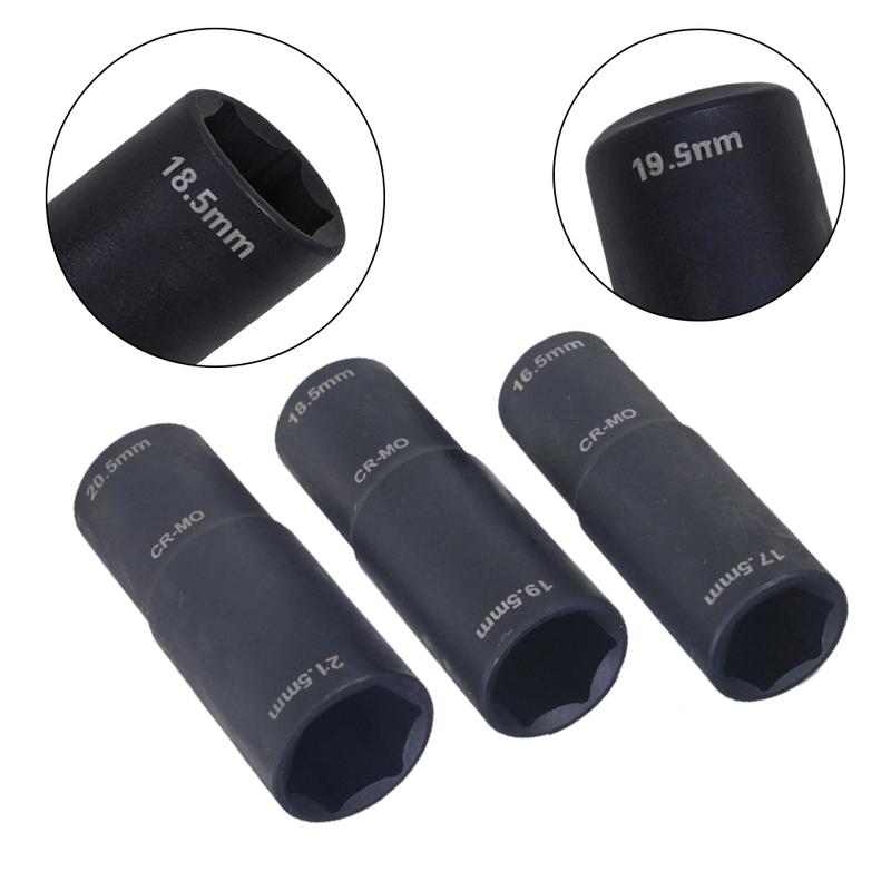 3pcs 1/2-inch Drive Lug Nut Flip Socket Set 18.5 X 19.5mm 20.5 X 21.5mm 17.5 X 16.5mm Wheel Nut Removal Socket Set Tools