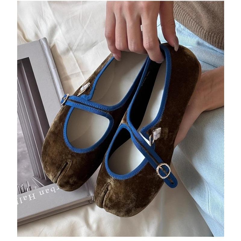 Leather Suede Korean Version Niche Pig's Trotters Split-toed Ballet Flats with Mary Jane Single Shoes Women's Summer Autumn