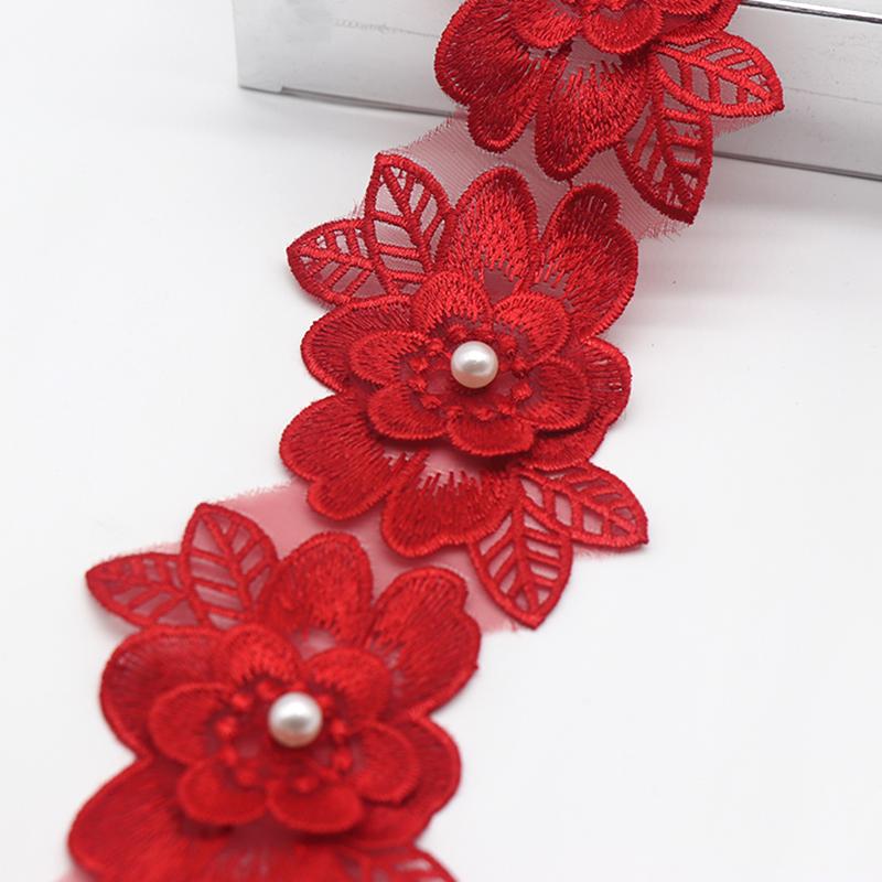 H700 6.5*8cm 10pcs Pearl Flower For Dress Ribbon Lace Trim Knitting Wedding Lace Embroidered DIY Patchwork Sewing Supplies Craft