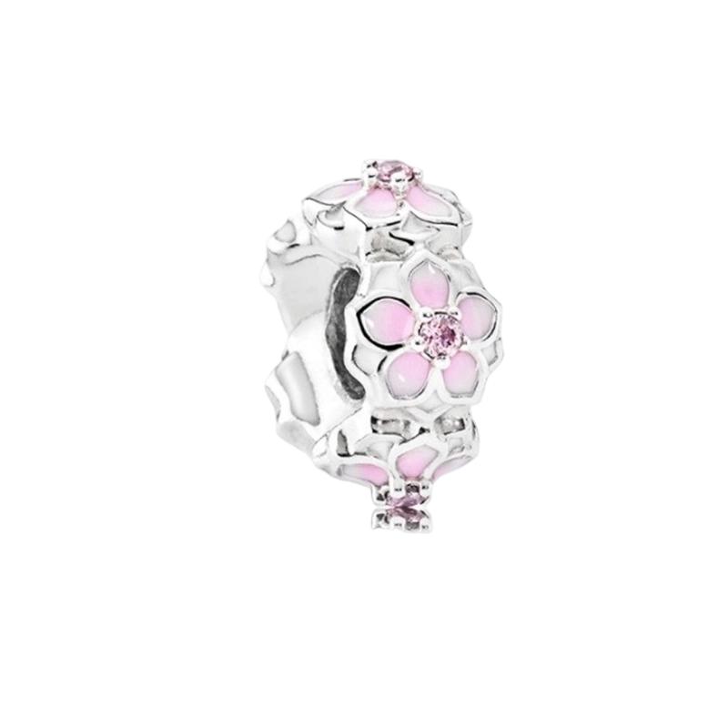 Pink Flowers Series Charm Beads Daisy Flower Clip Cherry Blossom Rose In Bloom Fit Original Bracelets Diy Jewelry Gifts