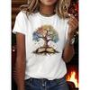 Tree of Knowledge Book Lover Aesthetic Graphic Print T-shirt, Short Sleeve Crew Neck Casual Top for Summer & Spring