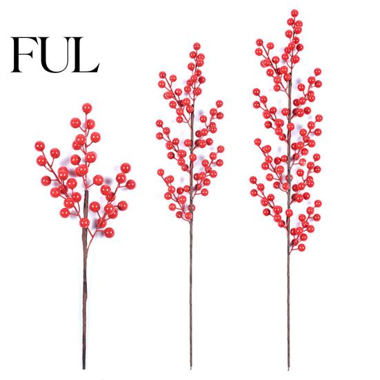 Artificial Holly Berry Branches Red Stems, Christmas Picks for Tree Decor, Realistic Stems Faux Winter Floral Decor Wreath Vase Indoor Home