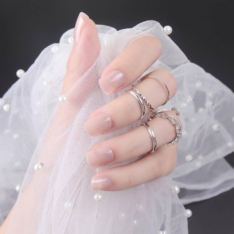24pcs/set DIY Quick Nails Short Square Head Glossy False Nails Multicolor Strips Finished Wear Manicure