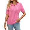 2025 Summer Women's Short Sleeve Lapel Collar V-Neck Cable Knit Pullover Sweater, Casual Chic Knitted Top for Daily & Office Wear