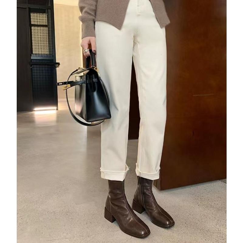 2026 Autumn Winter Design Heel Ankle Boot Fashion Square Toe Zipper Ladies Casual Chelsea Boots Shoes Genuine Leather Short Boot