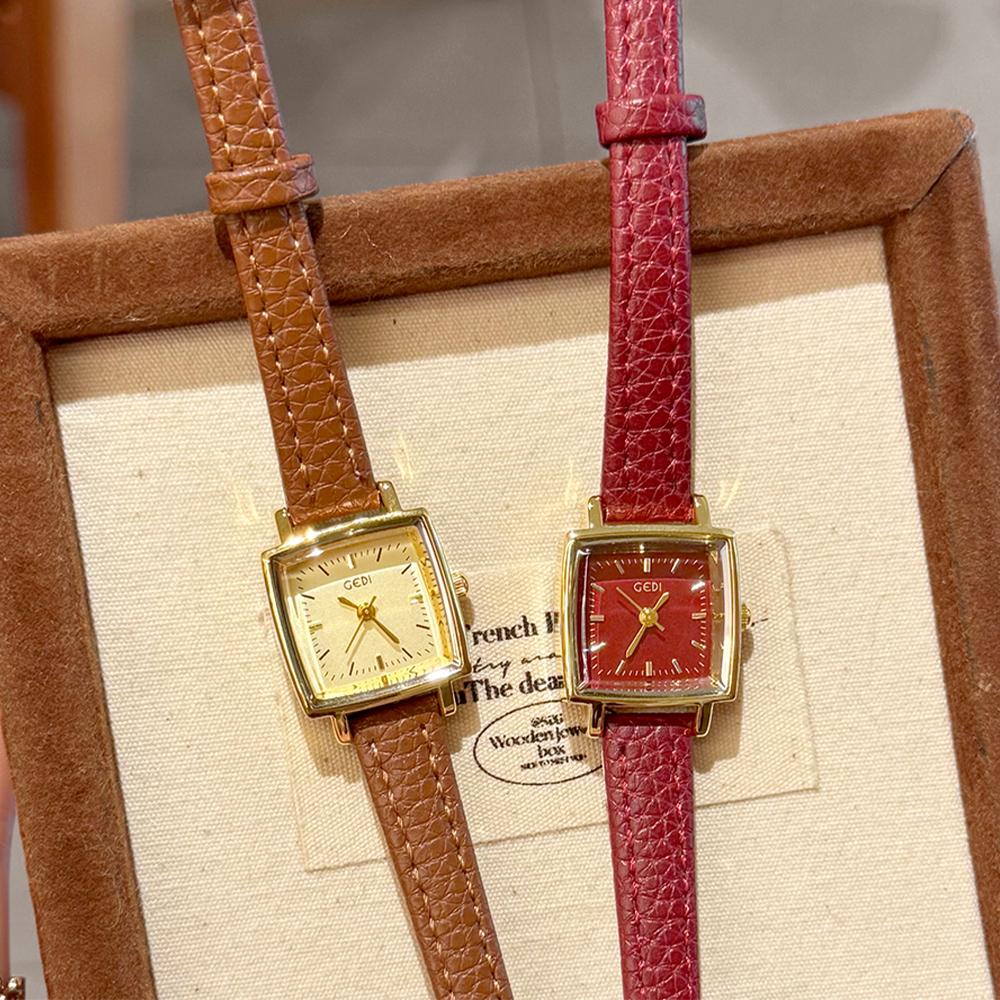 GEDI Quartz Vintage Woman Watches Square Watch Elegant Luxury Fashion Leather Strap Wristwatch Gifts Women