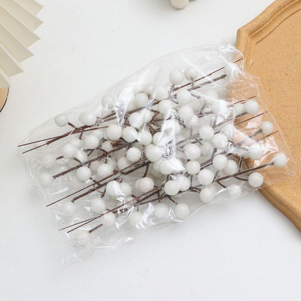 10Pcs DIY Red Berry Branche Snow Frosted Reusable Artificial Holly Berries Wreath Decor Realistic Fake Plant Gift Wrapping